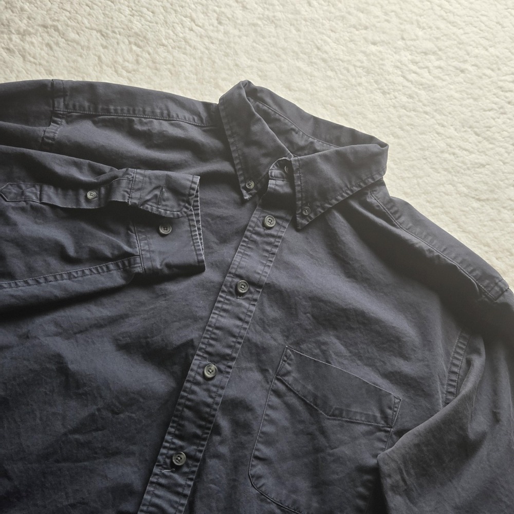 Roundtree & Yorke Shirt Mens Large Blue Solid Twill Long Sleeve Button-Up Casual